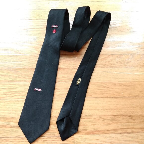 Vintage MG Roadster Cars Skinny Tie by Frame 2.5" Wide Black Embroidered Morris - Picture 1 of 16